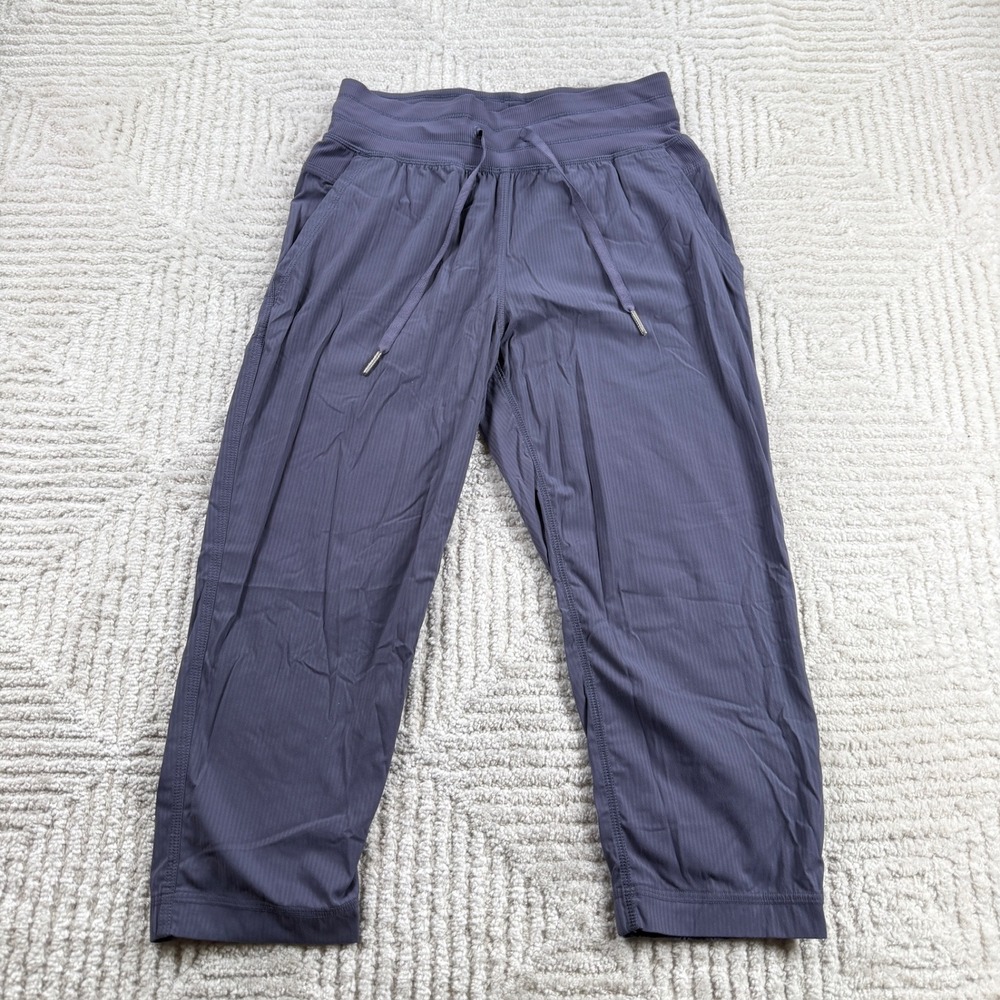 Lululemon Joggers Crop Pants Womens 2 Purple Grey Pinstripe Yoga Dancewear Gym